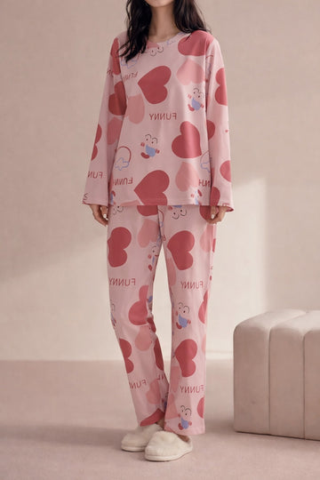Pink All over big hearts night suit For her