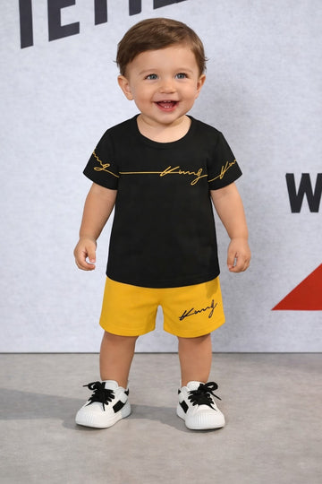 Black Kong printed t Shirt with yellow shorts printed kids suit