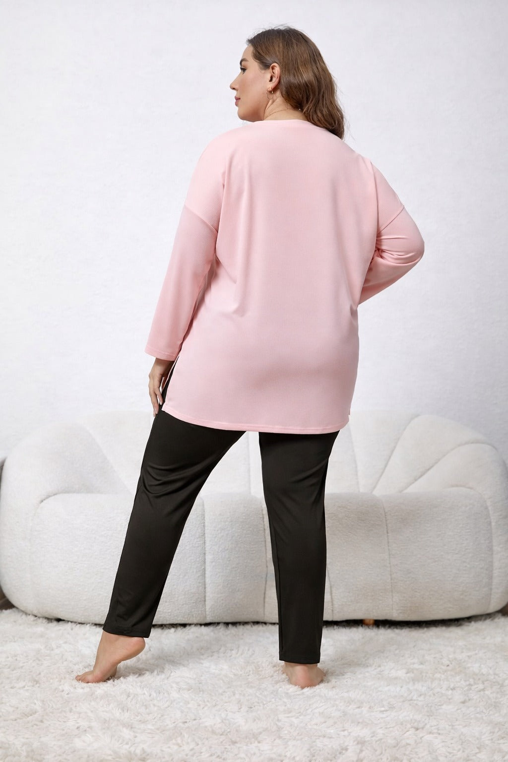 Pink Dreams long Shirt with black trouser night suit For her