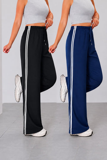 Pack of 2 Black And Navy Blue white stripes Terry Baggy Plazo for her