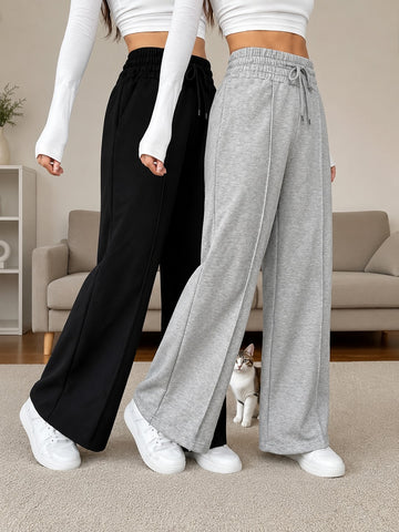 Pack of 2 front stitch Black And hazel Grey Terry baggy Plazo for her