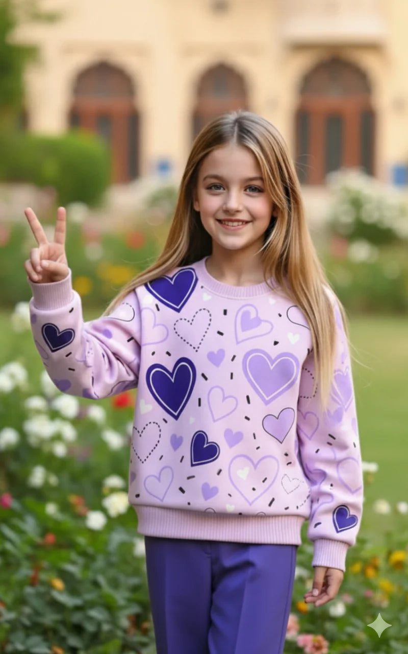 Purple Multi Hearts with purple pajama Kids track suit
