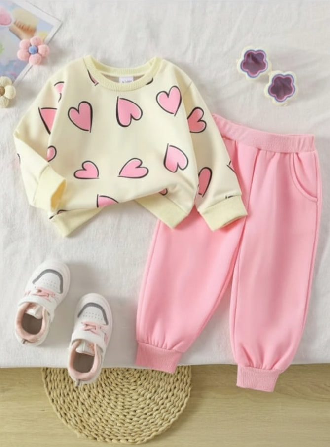 Off White With Pink Hearts Kids track suit