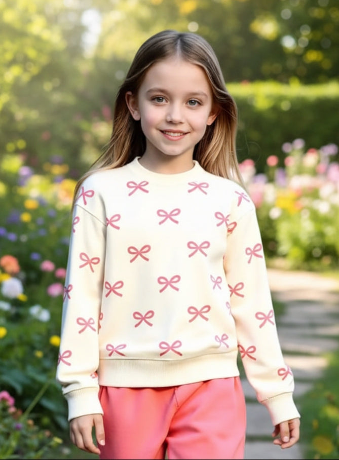 Off white Pink Bow with pink pajama Kids track suit