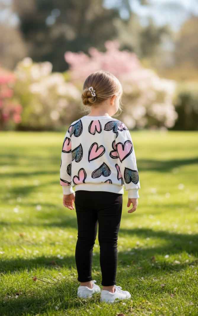 White With Pink And Black Hearts Print Kids track suit