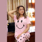 Pink Smile with Dotted Style Pajama Half Sleeves Night Suit for her (RX-94)