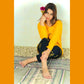 Yellow and Black SIMBA print T SHirt with Printed Pajama Full Sleeves Night Suit for her (RX-101)