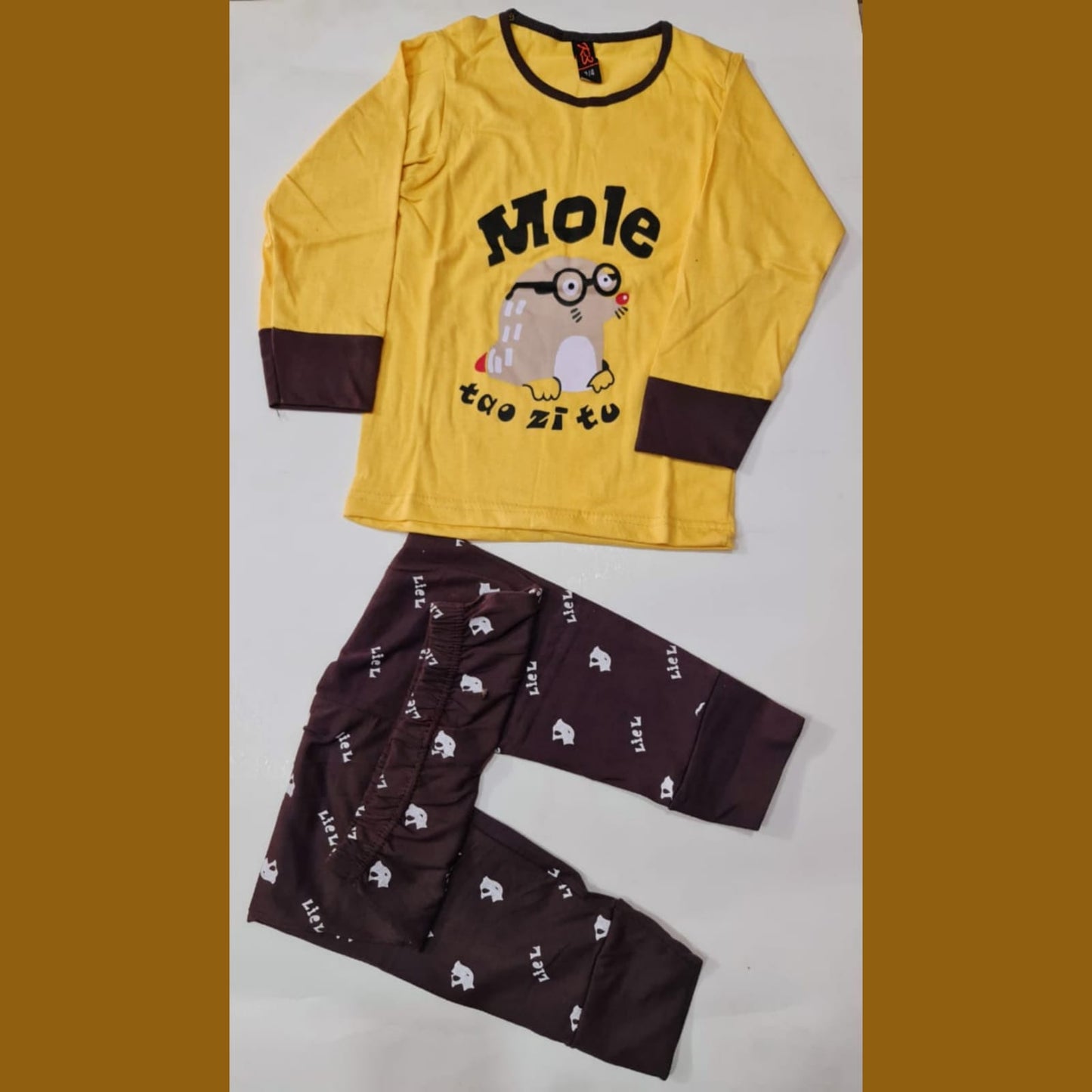 Baby or Baba Yellow and Brown MOLE Print Full Sleeves Kids Suits (1 Pcs) (RX-134)