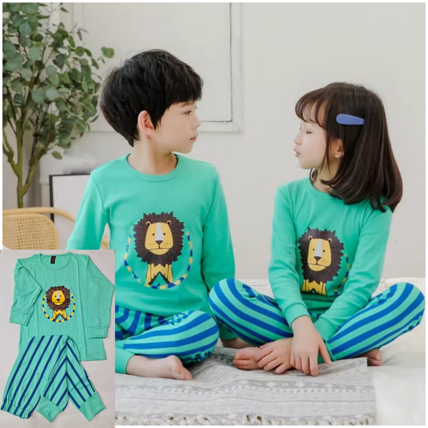 Baby or Baba Sea green Lion Print Full Sleeves Kids Suits (1 Pcs) (RX-137)