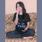Black Meow with Dotted Style Pajama Print Half Sleeves Night Suit for Her (RX-06)